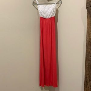 Pink & white lace maxi